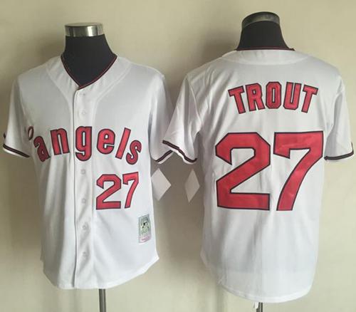 Mitchell And Ness Angels of Anaheim #27 Mike Trout White Throwback Stitched MLB Jersey - Click Image to Close